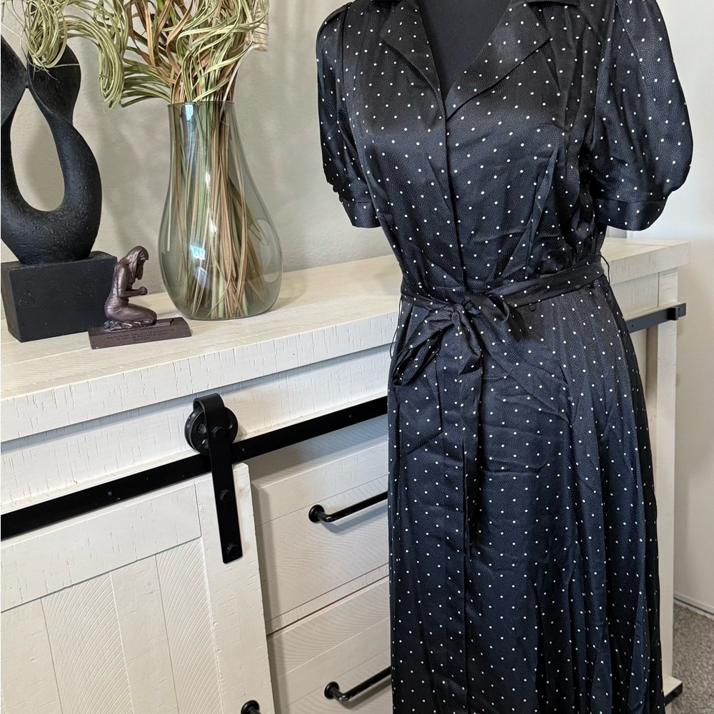 DKNY Black Long Sleeve Polka Dot Dress